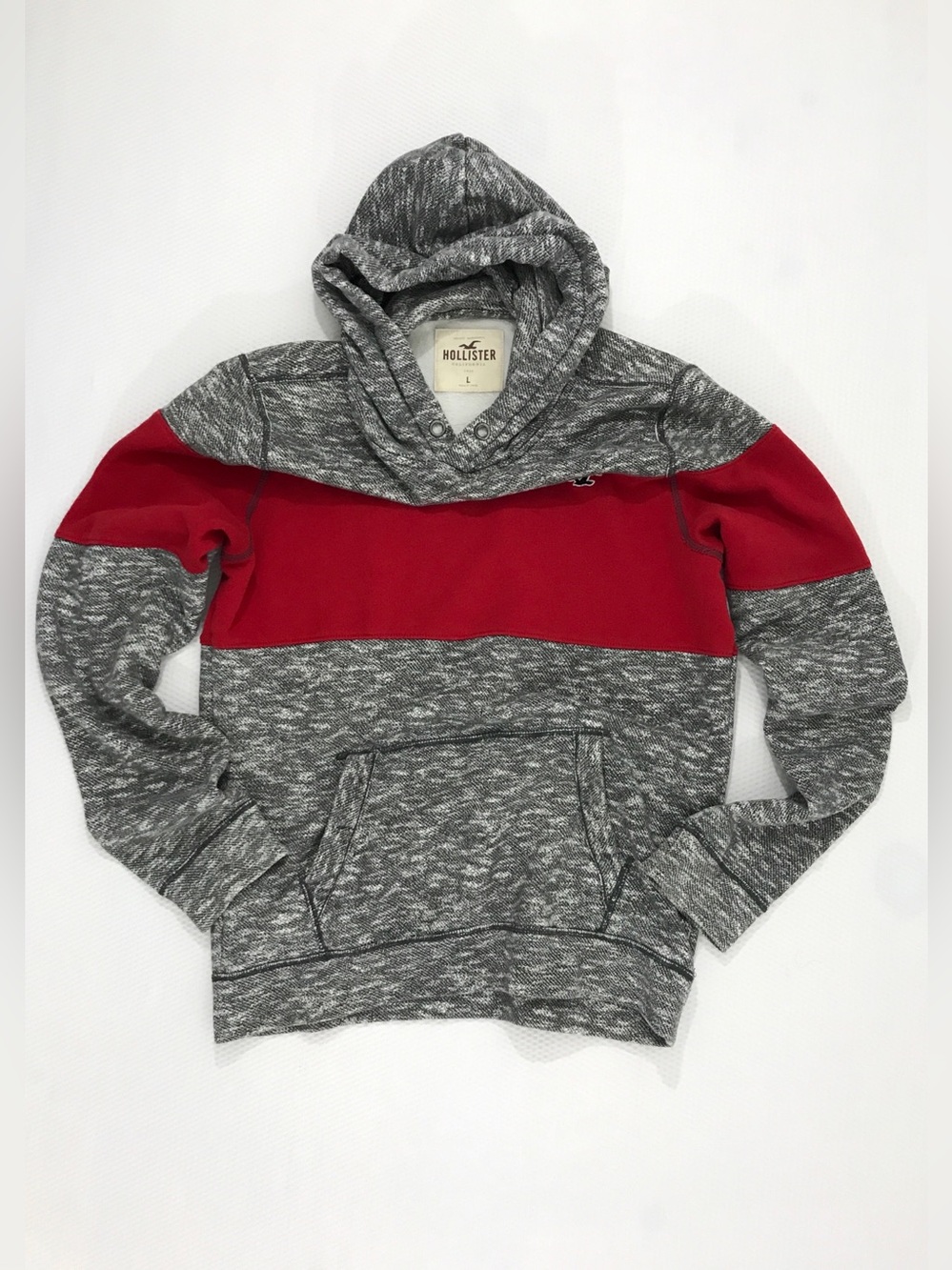 Vintage Y2K Hollister Hoodie Men’s L Grey Red Colourblock Pacific Merchants Tag - Picture 3 of 13